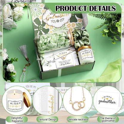 6 Pcs Godmother Proposal Gift Set, Will You Be My Godmother Gift Box, 16oz Glass Cup, Necklace & Scented Candle from Godchild for Baptism Mother’s Day Birthday(English,Sage Green)