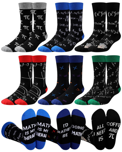 Eurzom 6 Pairs Funny Math Chemistry Pi Socks for Men Math Science Teacher Gift Father Day Mathematicians Chemist Scientists