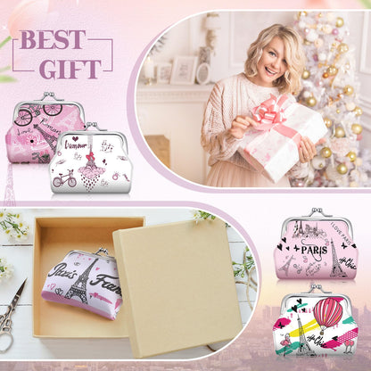 9 Pcs Paris Souvenir Coin Purse Bulk for Women Souvenirs Gifts Change Wallet City Travel Vintage Kiss Lock Change Purses Bulk for Ladies Women Mother Teacher