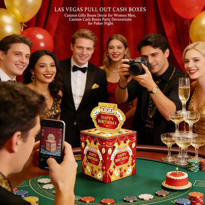 Casino Money Box for Cash Gift Pull, Surprise Exploding Pop Up Gift Box for Birthday, Funny Slot Machine Gifts & Gambling Gifts for Men Women, Las Vegas Poker Theme Party Decorations