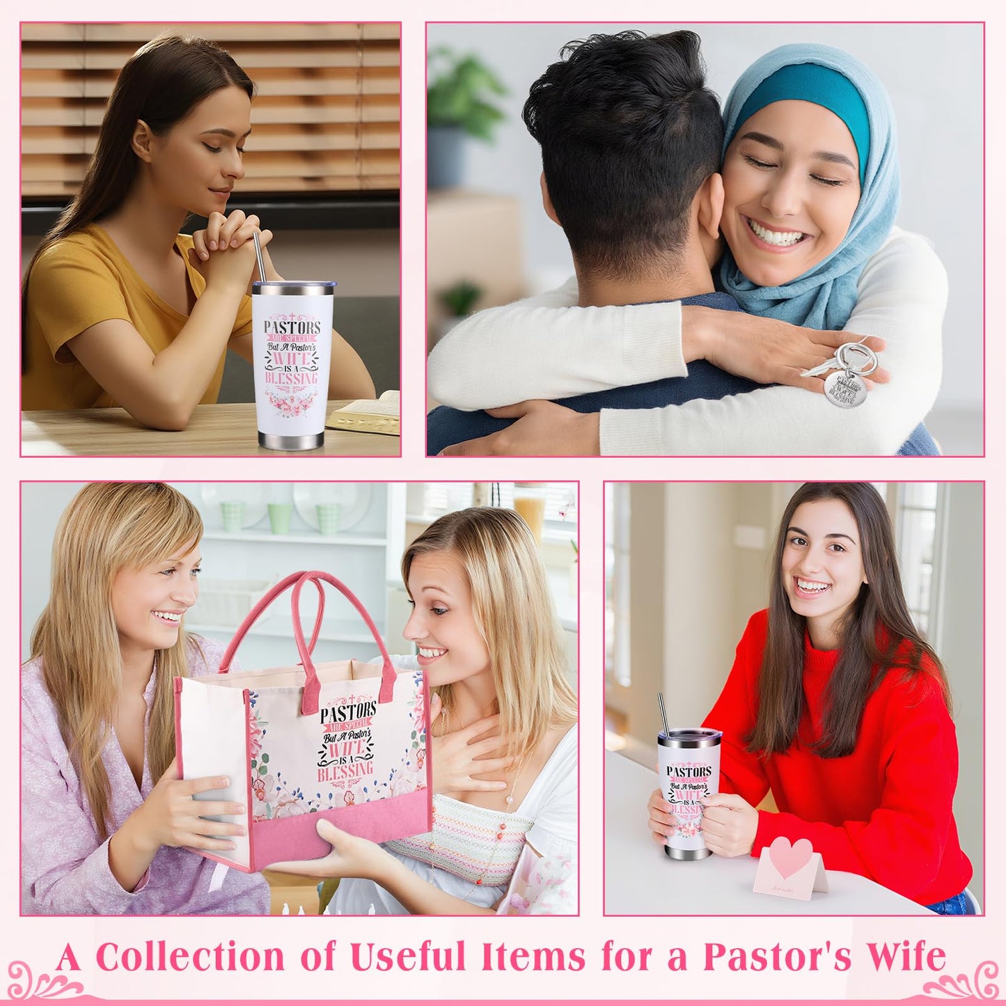 VAIPI Pastor Wife Appreciation Gifts for Women Faith, Inspirational Christian Gifts for Pastors Wife Religious Catholic Gift Basket with Insulated Tumblers Handbag Journal Pen Bookmark Keychain