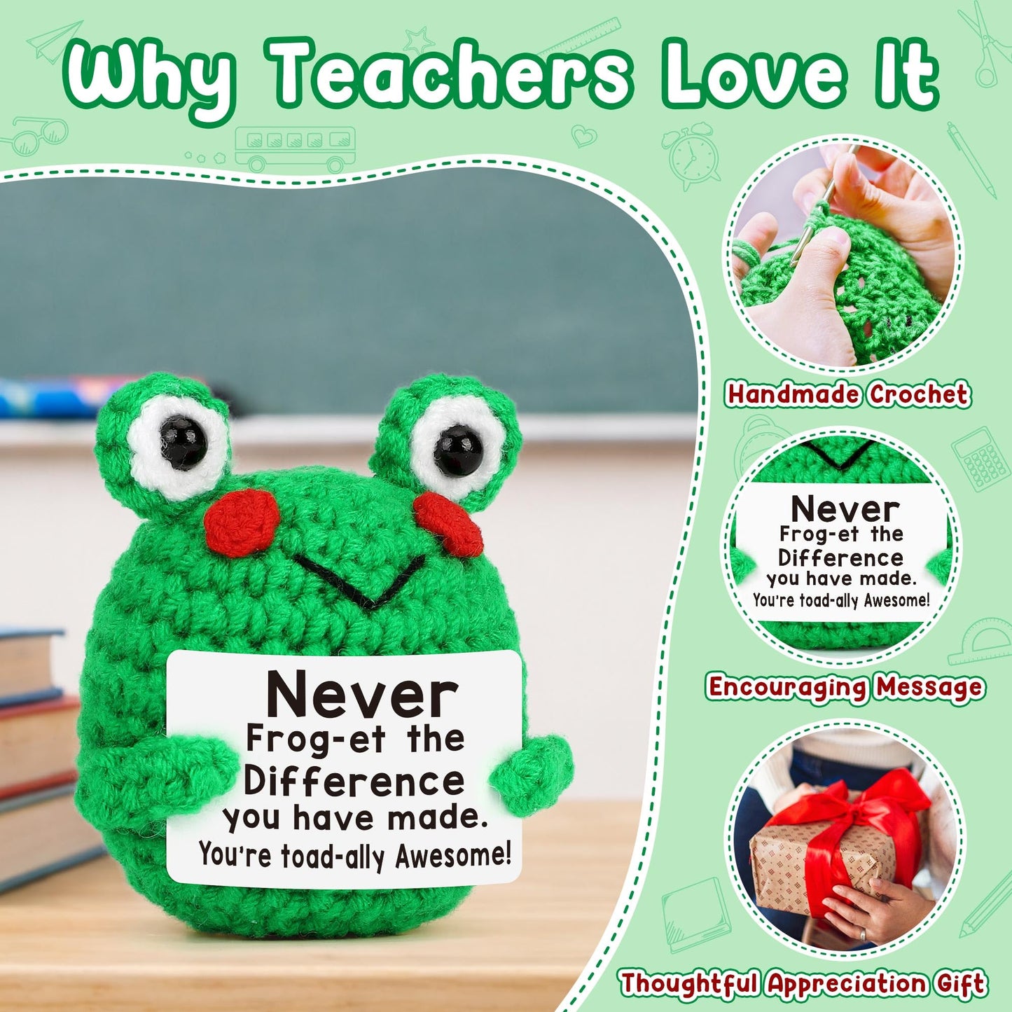 Teacher Appreciation Gifts - Thank You Gifts for Teachers Nurse Boss Coworker Employee Appreciation Gift Administrative Assistant, Cute Crochet Frog Gift Graduation Teacher's Day Retirement Farewell