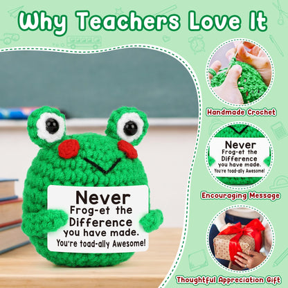 Teacher Appreciation Gifts - Thank You Gifts for Teachers Nurse Boss Coworker Employee Appreciation Gift Administrative Assistant, Cute Crochet Frog Gift Graduation Teacher's Day Retirement Farewell