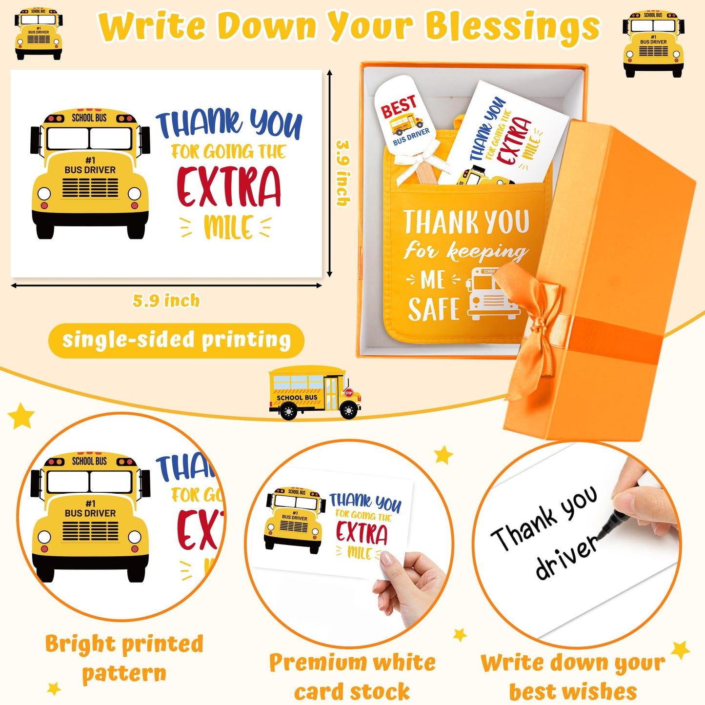 Bus Driver Appreciation Gift Set - R HORSE 3Pcs Thank You Bus Driver Gift Yellow Pot Holder with Silicone Spatula and Greeting Card Heat Resistant Oven Mitts for Bus Driver Retirement Teacher Day Gift