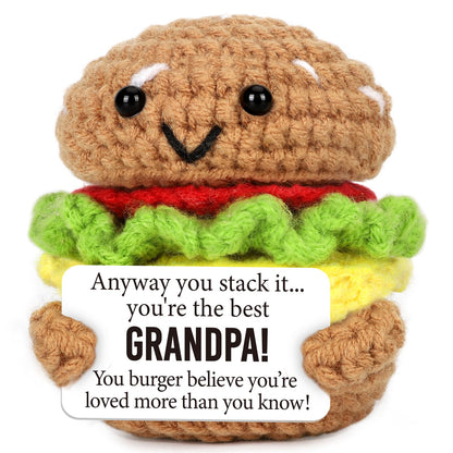 Mini Fathers Day Birthday Gifts for Grandpa from Granddaughter Grandson Handmade Crochet Burger Birthday Gifts for Grandfather Thank You Gift for Papa New Grandfather Bonus from Grandkids