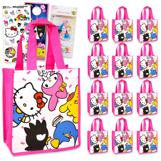 Hello Kitty and Friends Party Favor Bag Set - Bundle with 12 Reusable Sanrio Totes, Stickers and More | Hello Kitty & Friends Birthday Party Supplies