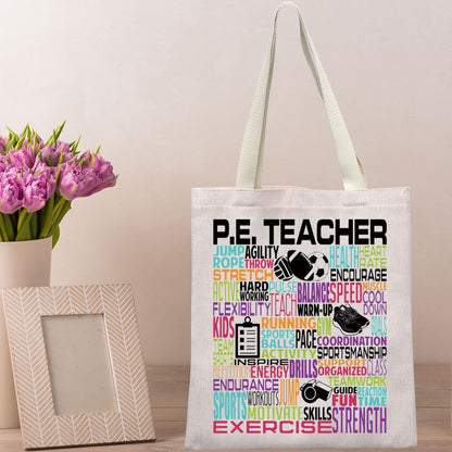 BWWKTOP PE Teacher Canvas Tote Bag PE Teacher Gifts Physical Education Teacher Shoulder Bag Physical Ed Teacher Gift