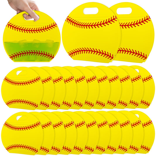 24pcs Softball Goodie Bags with Handles Reusable Sealed Snack Bags, Stand-up Bottom Treat Bags for Softball Coach Sport Team Men Women and Softball Mom, Party Favor Birthday Gifts Candy Bags Supplies