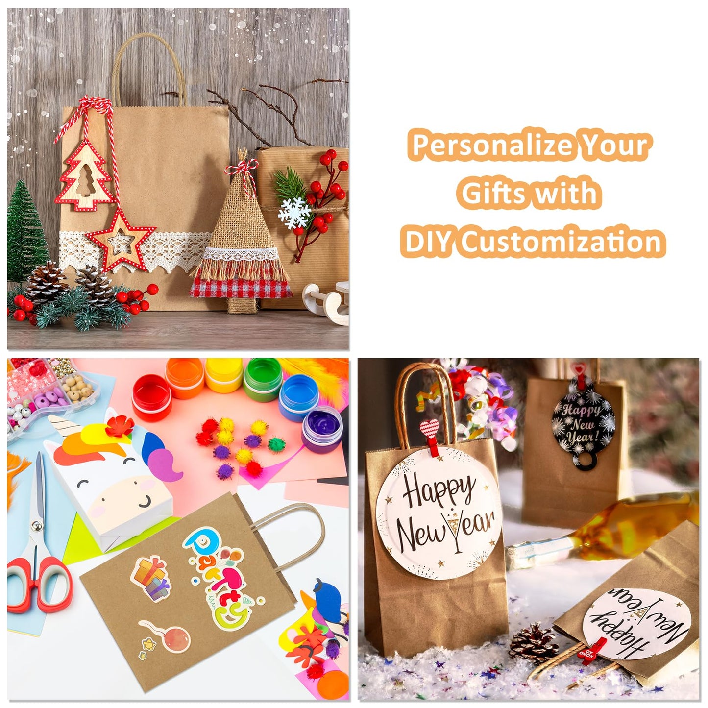 BagDream Gift Bags 8x4.25x10.5 100Pcs Brown Paper Gift Bags with Handles Bulk for Wedding, Party Favor, Grocery, Shopping, Retail, Merchandise Medium Kraft Paper Sacks