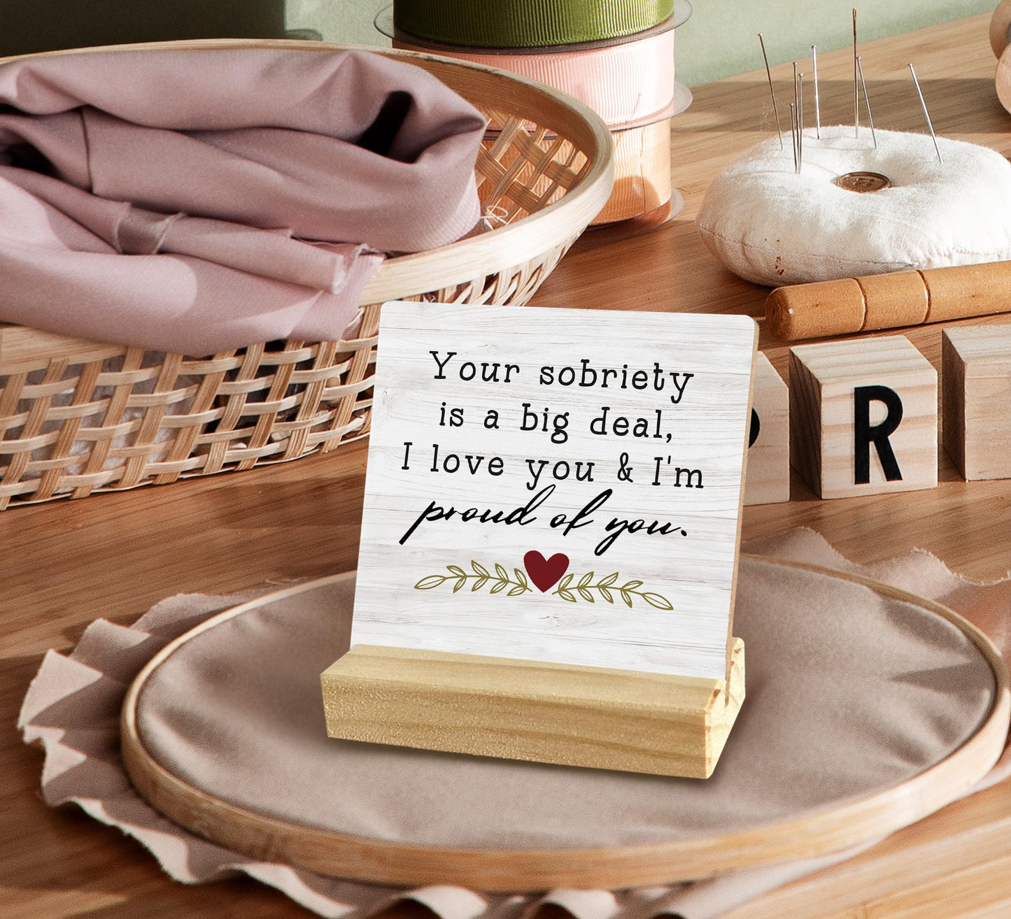QASHWEY Sobriety Gifts for Women Men - Your Sobriety is a Big Deal Wood Plaque Sign Desk Decor, Encouraging Gifts, Recovery Gift,Motivational Wood Plaque Sign Desk Decor with Wooden Stand for Home