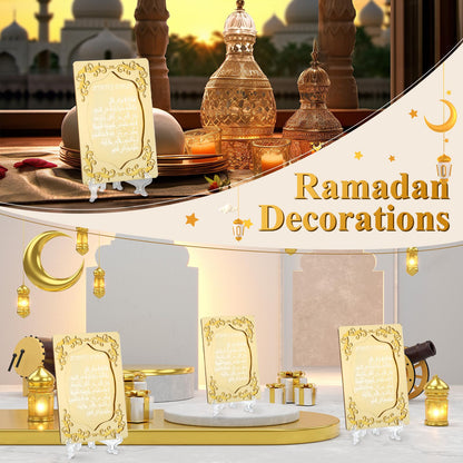 Yinkin 12 Pcs Eid al-Adha Gifts for Women Ayatul Kursi Islamic Party Favors Gifts Ramadan Muslim Wedding Table Art Room Party Decoration with Clear Stand and Gift Boxes (Gold)