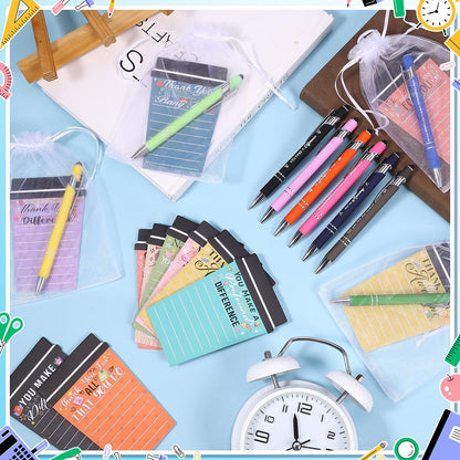 Mkway 48 Set Employee Appreciation Gifts Bulk Team - 48Pack Coffee Cup Notepad+48 Ballpoint Pens+ 48 Drawstring Gift Bags, Bulk Gifts for Coworkers/Staffs/Teachers/Christmas