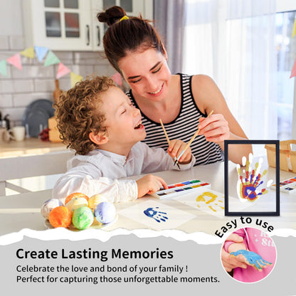 CHERRY CHEERS Family Handprint Kit, DIY Craft Keepsake Wooden Frame, Endless Gift Set, Non-Toxic Paints, Transparent Sheets (Black)