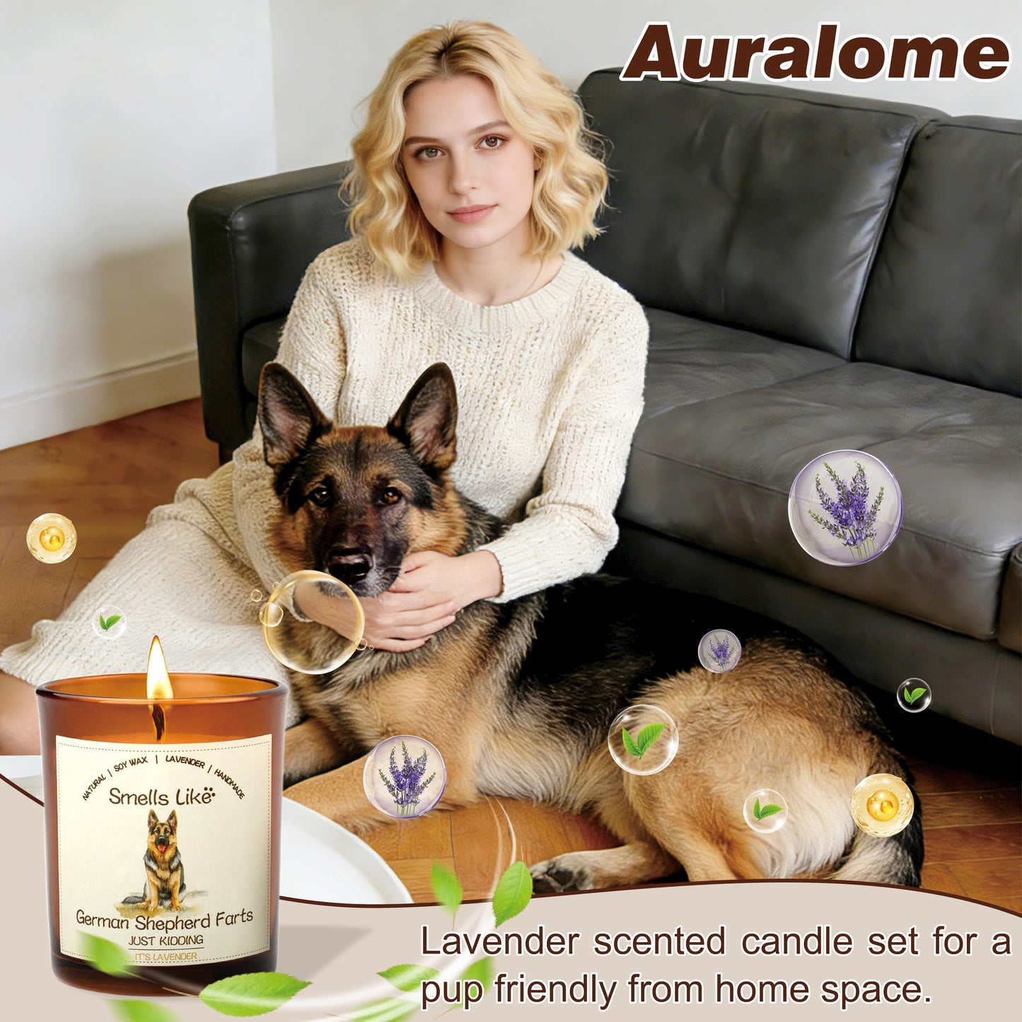 German Shepherd Gifts for Women - Dog Mom Candles Lavender Natural Dog Farts Candles Pet Friendly Safe Scented Candle Themed Gifts for Women Soy Wax Present Idea for Pet Lovers Decor