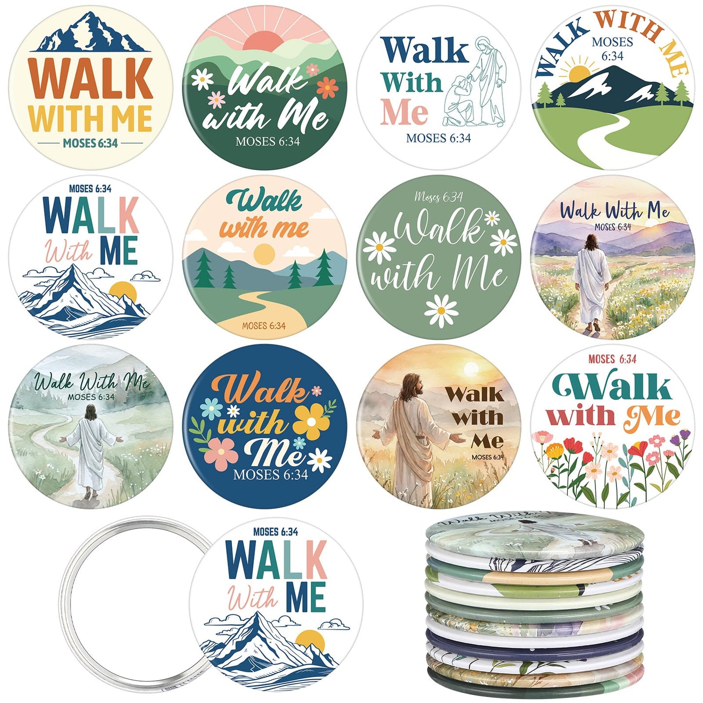 Xuhal 24 Pcs LDS Youth Theme 2026 Walk with Me Gifts Bulk LDS Mini Mirror 2026 Religious Christian Faith Baptism Gifts for Men Women Teens