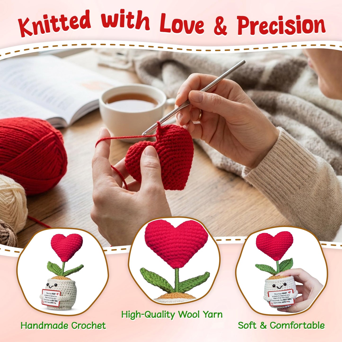 OASSIE Anniversary Couple Gifts for Women Men - Heart Flower Pot Crochet - Romantic Anniversary Wedding Mothers Day Birthday Gifts for Wife Husband Him Her Boyfriend Girlfriend Couple