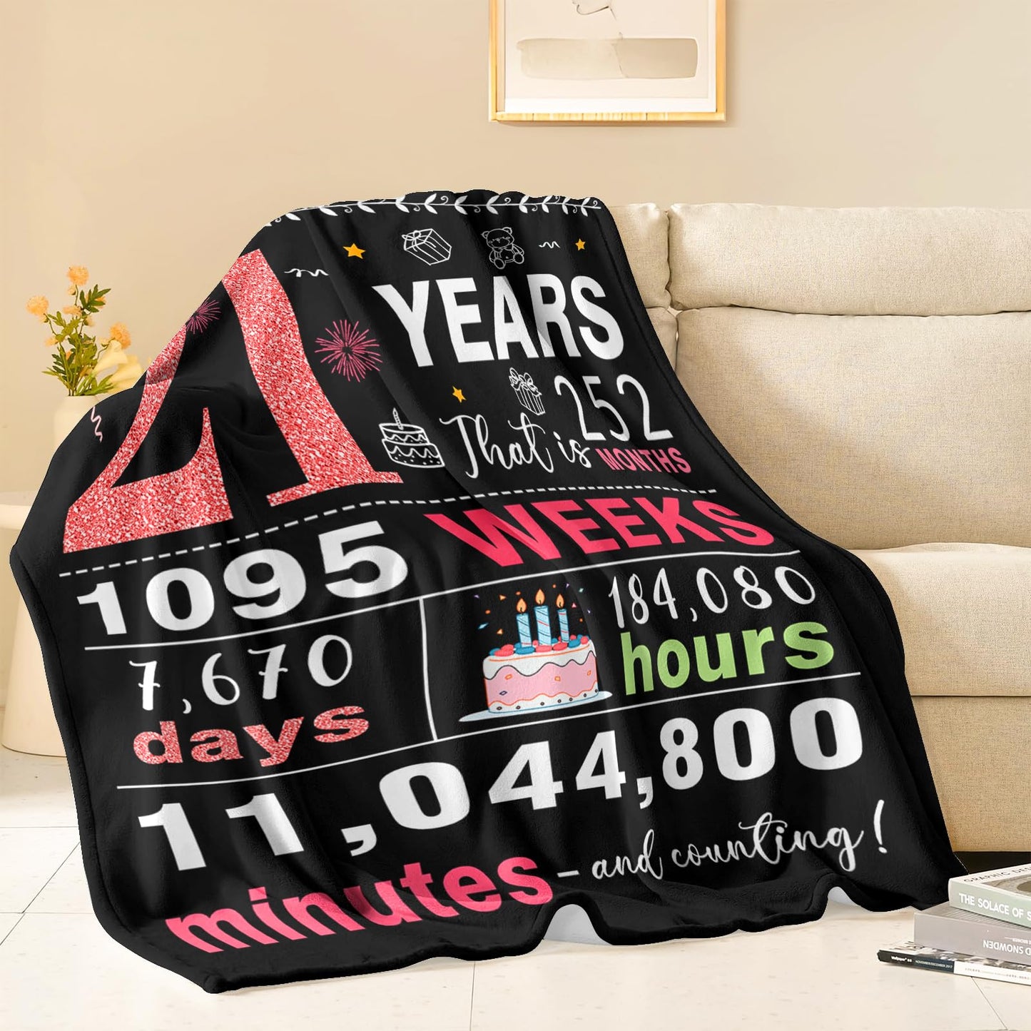 21st Birthday Gifts for Her - Gifts for 21 Year Old Female - 21 Birthday Decorations for Her - Twenty-one YR Bday Gift for Women Female Daughter Niece Sister Girlfriend Ideas Blanket 50"x60"