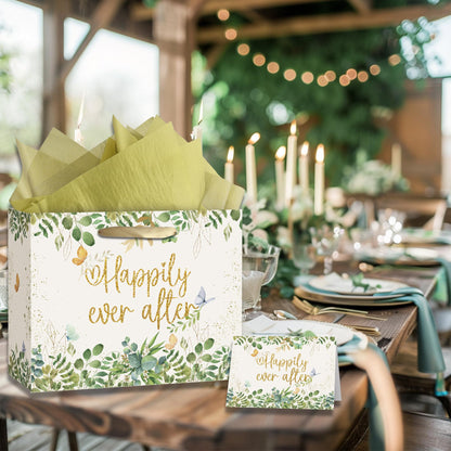 HAHZY Wedding Gift Bag, Bridal Shower Wrapping Paper - Tissue Paper and Greeting Card, Wedding Wrapping Paper, Bridal Gift Bag Engagement Gift Bags for Bride to Be Anniversary Engagement Gifts