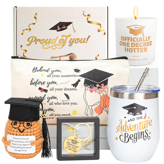 Graduation Gifts for Her,Best College Graduation Gifts Basket for Daughter, Sister, Friend Insulated Tumbler Makeup Bag Candle Keychain