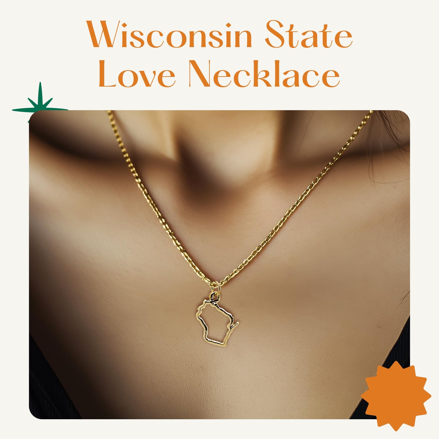 Lucky Feather State Shaped Necklace | 14k Gold-Dipped Pendant Necklace | Easter Basket Stuffer | State Love Fashion Jewelry For Women | Dainty Necklace For Women | Great Gift Idea