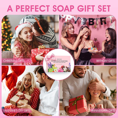 SHVYOG Natural Soap Bar Gift Set, 6PCS Soap Mothers Day Gifts for Mom, with Organic Ingredients & Essential Oils, Cleanses & Softens Skin, Moisturizing, Gifts for Women - 100G*6