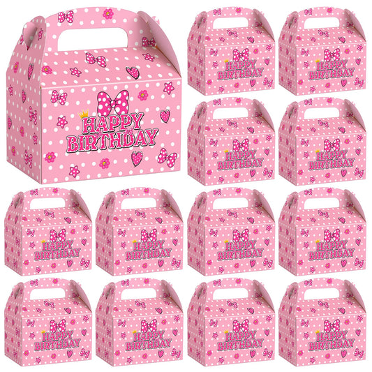 KMZFPYJ 20Pcs Pink Mouse Party Favors Boxes, Prepare Candy Snacks Gift Boxes for Cartoon Mouse Birthday Theme Party, Double Sided Printed for Birthday Kids Girls Shower Decorations Supplies