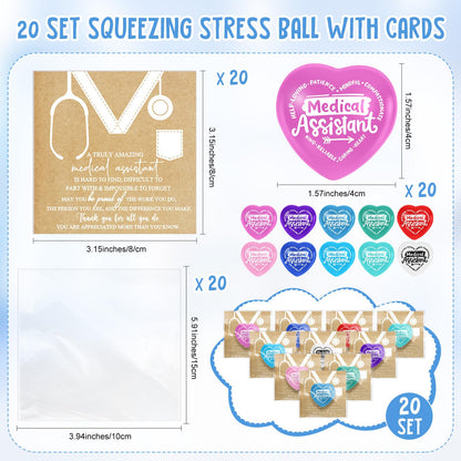 Arrowbash 20 Sets Medical Assistant Gifts Bulk 2026 Heart Stress Balls Ma Appreciation Gifts for Women Inspirational Squeeze Ball for Medical Assistant Coworker Team Birthday Party Gift