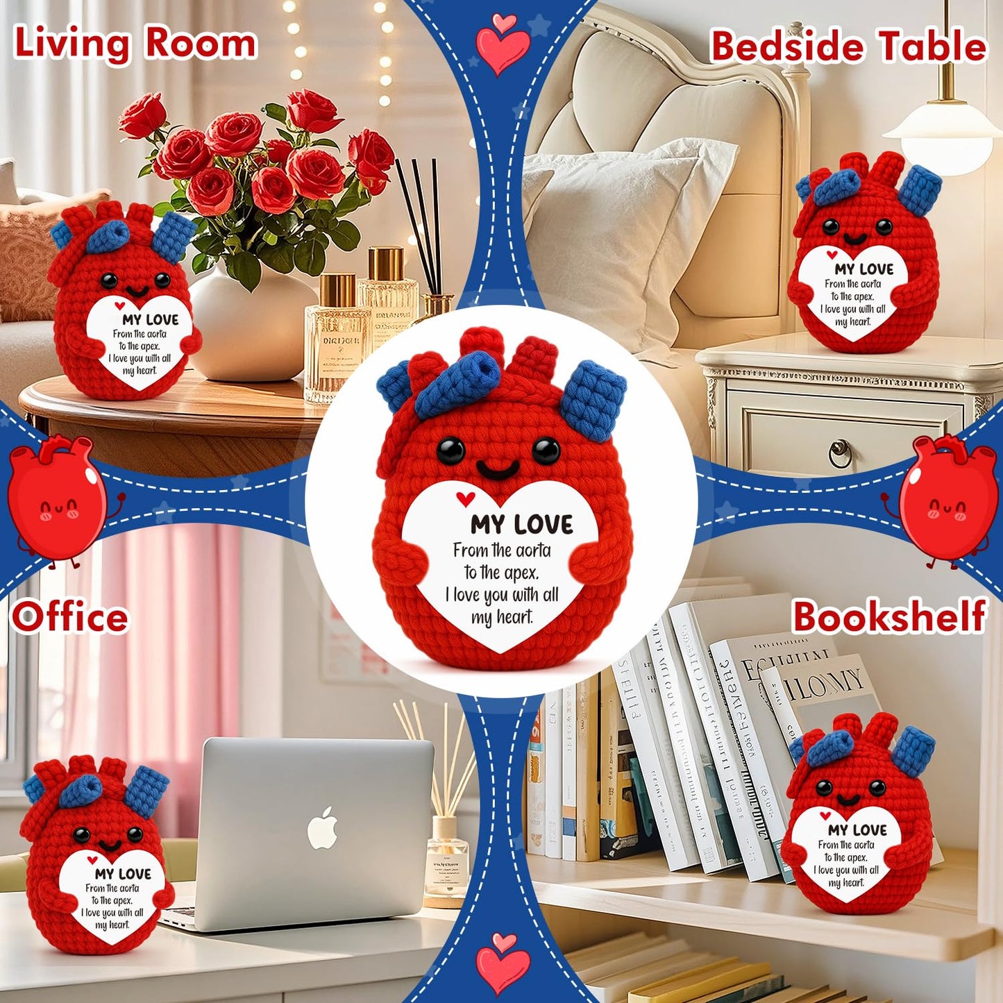 I Love You Gift for Her Him Boyfriend Girlfriend,Funny Handmade Crochet Anatomical Heart Gifts for Women Men Husband Wife,Birthday Wedding Anniversary Romantic Gift for Couple