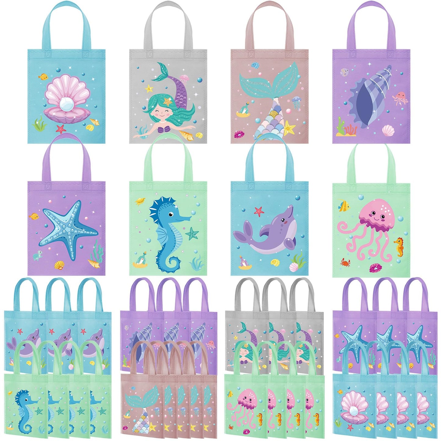 Ferraycle 36 Pcs Mermaid Party Favors Bags, Under The Sea Goodie Bags for Girls Birthday, Ocean Sea Animal Treat Pouches, Mermaid Birthday Party Supplies