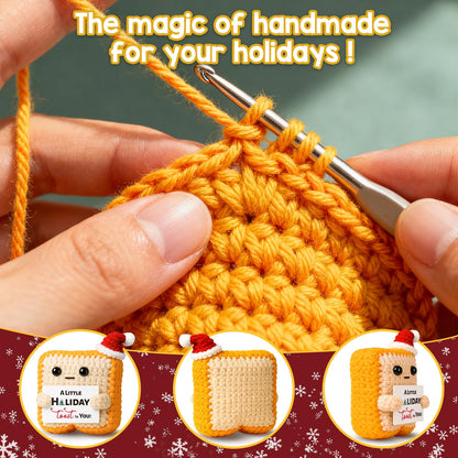 Christmas for Women, Men, Best Friend–Unique Xmas Secret Santa Decor Idea–Crochet Toast Ornament Stocking Stuffers Gift for Her Him Coworker
