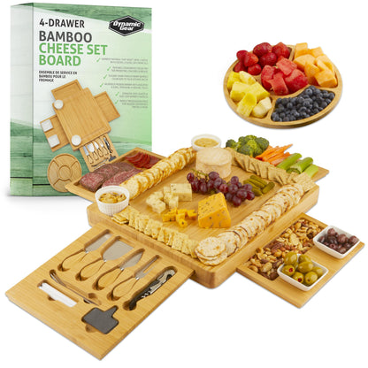 Dynamic Gear Charcuterie Board with Pull Out Drawers - Expandable Bamboo Cheese Board Set with Utensils, Bowls, Serving Trays, Utensil Drawer, and Appetizer Tray - Chic Charcuterie Boards with Drawers