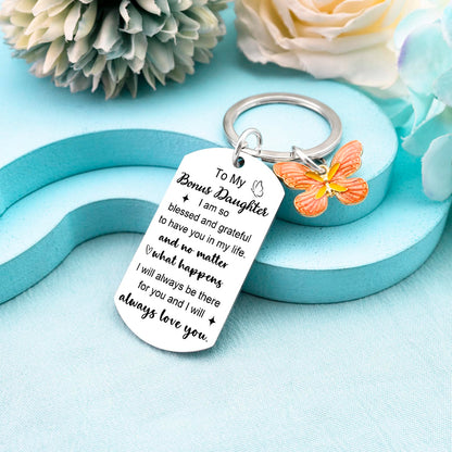 Bonus Daughter Gifts To My Bonus Daughter Keychain Unbiological Daughter Gift Stepdaughter Gifts from Stepmom On Birthday Graduation Wedding Christmas Gift Stocking Stuffers for Teen Girls
