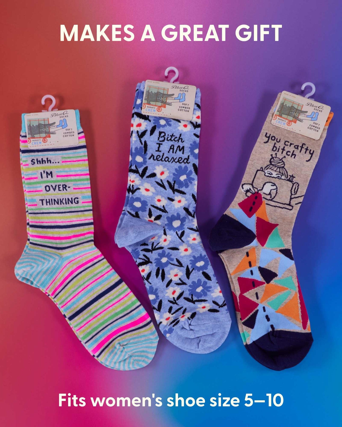 Blue Q Women's Funny Novelty Crazy Crew Socks with Sayings