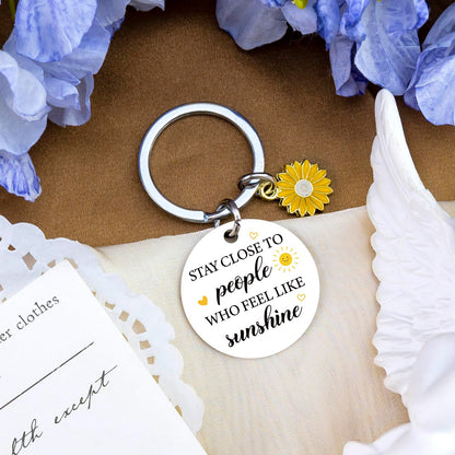 Sunshine Gifts for Women Motivational Sunshine Decorations Keychains Sunflower Gifts Basket for Women Friend Bestie Coworker Birthday Christmas Inspirational Cheer Up Gift for Her Sunshine Keyring