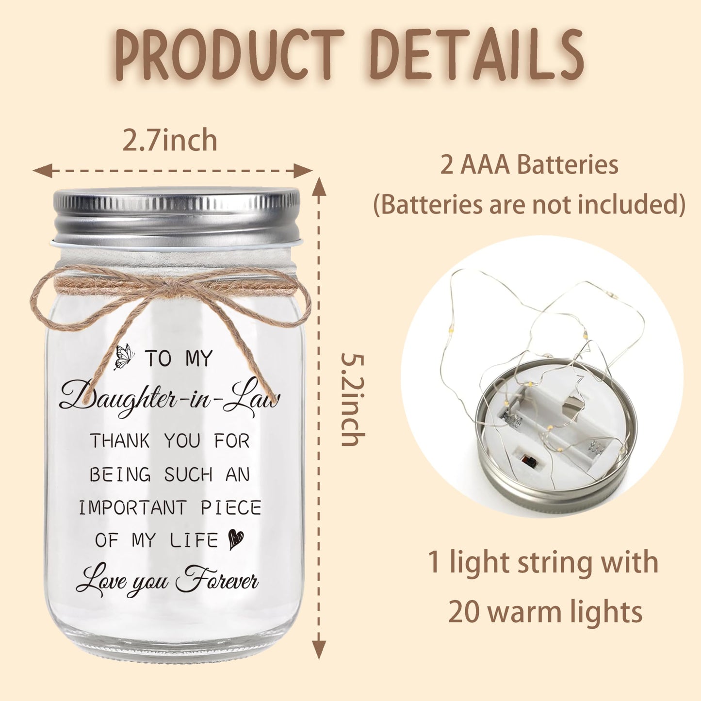 Daughter in Law Gifts, Daughter in Law Birthday Gifts from Mother in Law, Best Mothers Day Valentines Christmas Wedding Gifts for Mason Jar Night Lights