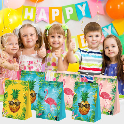24Pcs Flamingo Goody Bags Hawaiian Gift Bags Luau Party Bags Flamingo Party Supplies Tropical Pineapple Party Favors Flamingo Birthday Party Supplies for Kids