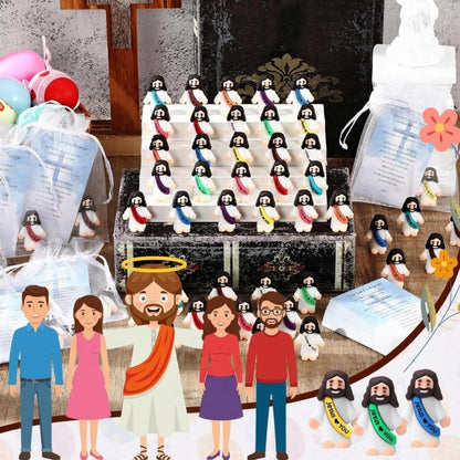 Bememo 150 Pcs Christian Gifts Bulk Bible Verse Cards Little Jesus Figures Prayer Cards Organza Bags for Easter Hunt Religious Party Favors Sunday Baptism, 50 Set(Bright Color,Love You)