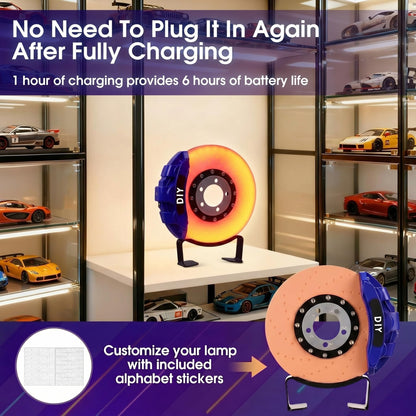 WILLBOND Brake Disc LED Lamp Cool Lamps for Men, Rechargeable Ambient Touch Night Light Unique Gifts for Him Dad Car Lover Fathers Day Birthday Holiday Room Office Home Decor(Blue - Orange Yellow)