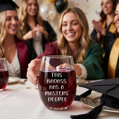 Graduation Gifts, This Badass Has a Masters Degree Wine Glass for Her Women Friends Graduates School Students Congrats Grad Party, 16 OZ Wine Glass with Gift Box