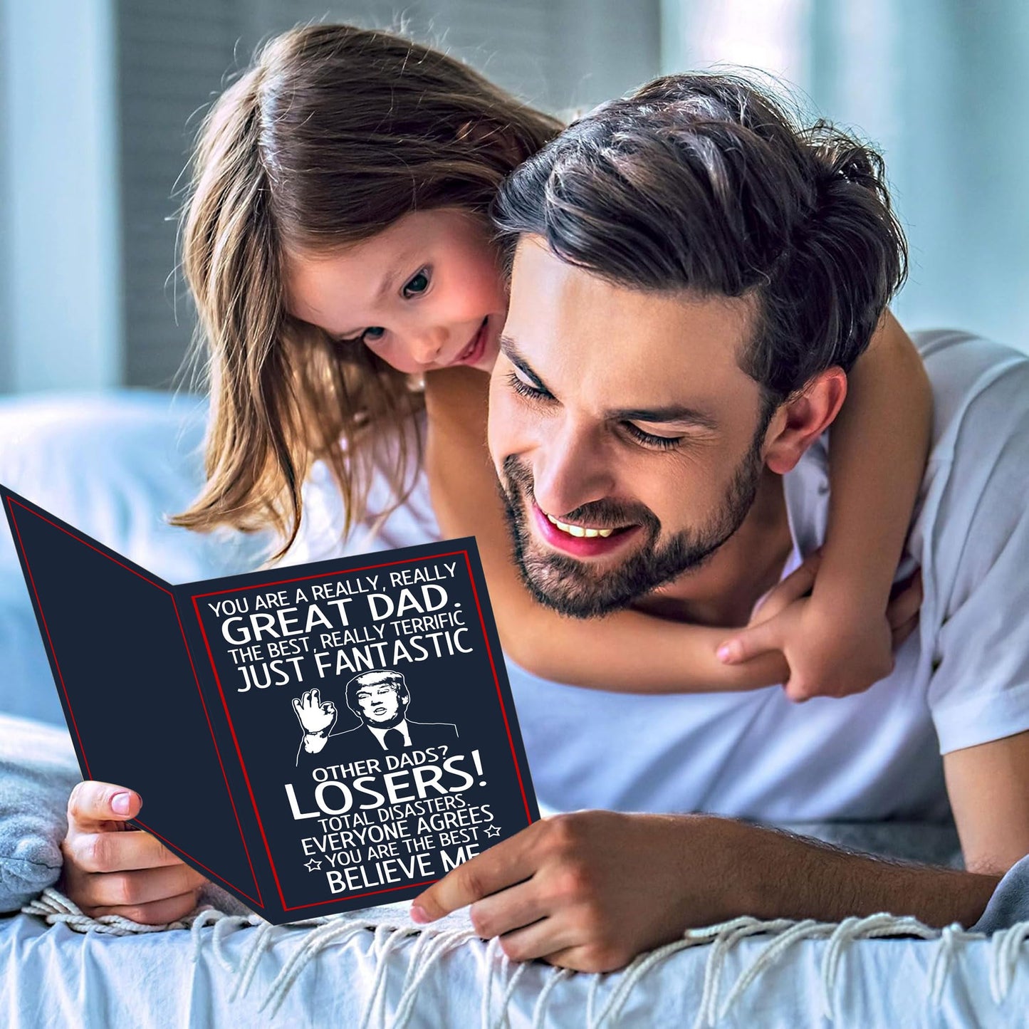BETHEGIFT Funny Fathers Day Gift Card for Dad from Daughter, Son, Kids - Hilarious Gift for Husband from Wife - Humorous Father's Day Greeting Card, Birthday, 300gsm Premium Quality