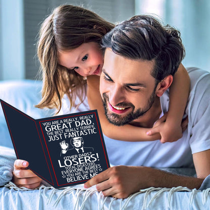 BETHEGIFT Funny Fathers Day Gift Card for Dad from Daughter, Son, Kids - Hilarious Gift for Husband from Wife - Humorous Father's Day Greeting Card, Birthday, 300gsm Premium Quality