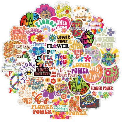 61PCS Flower Power Hippie Cute Cartoon Peace Love Waterproof Vinyl Stickers for Adults for Water Bottles Laptop Suitcase for Birthday Party Supplies Halloween Decoration Favors