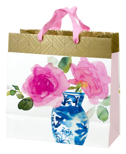 Hallmark 10" Large Square Gift Bag (Watercolor Flower and Vase) for Valentine's Day, Birthdays, Mothers Day, Anniversary, Bridal Showers and More