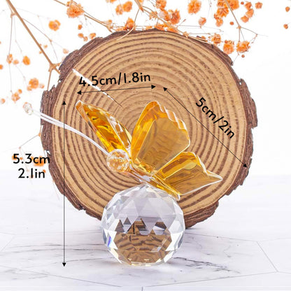 H&D Crystal Flying Butterfly with Crystal Ball Base Figurine Collection Cut Glass Ornament Statue Animal Collectible (Yellow)