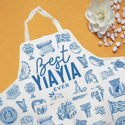 WCGXKO Best Yiayia Ever Kitchen Apron Greek Yiayia Gift Mother’s Day Gift Grandma Gift For Grandmother