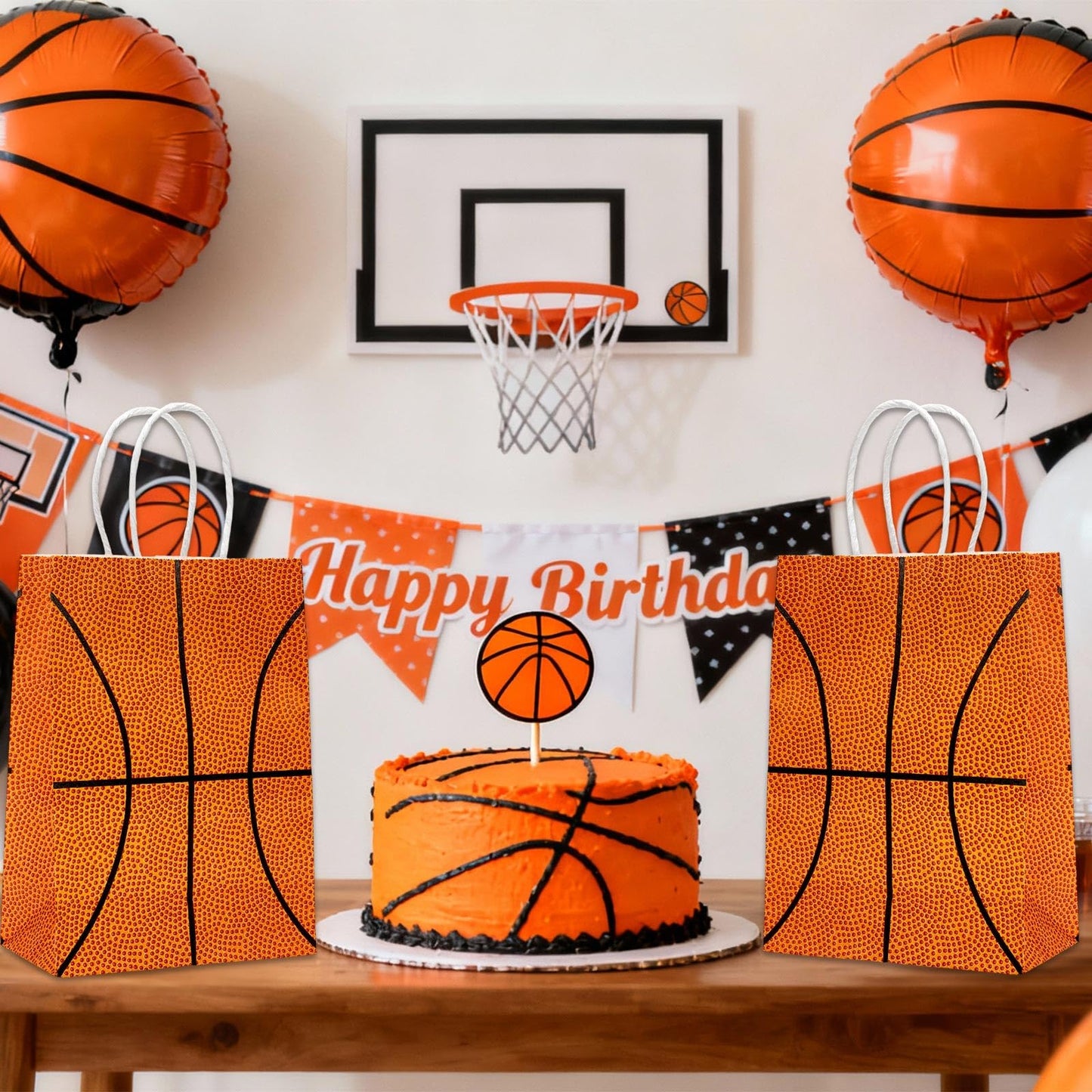 WATMTIN 18 Pcs Basketball Party Gift Bags, Basketball Pattern Gift Bag with Handle, Paper Treat Candy Goodie Bags for Basketball-Themed Party Games Sports Day Birthday Decorations Supplies