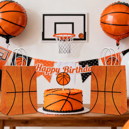 WATMTIN 18 Pcs Basketball Party Gift Bags, Basketball Pattern Gift Bag with Handle, Paper Treat Candy Goodie Bags for Basketball-Themed Party Games Sports Day Birthday Decorations Supplies