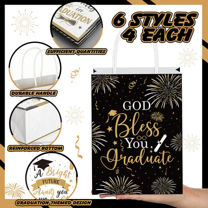 Humyoun 24 Pack Christian Graduation Gift Bags Class of 2026, Religious Graduation Favor Bags with Bible Verses, Black and Gold Paper Gift Box with Handles for Church College High School Party Favor