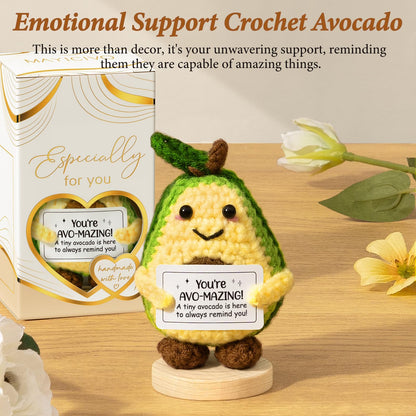 Emotional Support Crochet Plush Positive Avocado Inspirational Cheer Up Gifts for Women, Handmade Crochet Gift Thank You Birthday Mothers Day Teacher Appreciation Gifts for Coworker Nurse Mom Friends