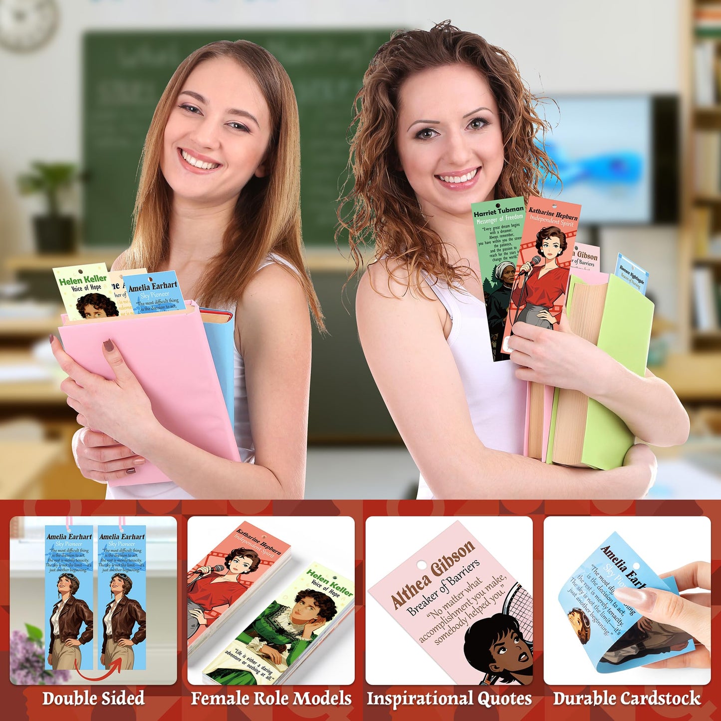 60Pcs Inspirational Feminist Bookmarks Double-Sided Women Empowerment Reading Page Marker with Ribbons Motivational Female Rights Feminism Freedom Stationery Gift for Women Book Lovers Office Supplies